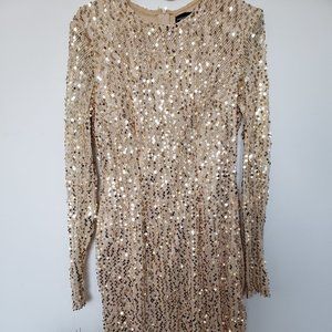 Sequin Long Sleeve Bodycon Dress Gold Size…